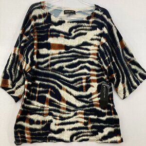 New Jones New York size XL Brown Black Animal Print Abstract Knit Relaxed Top